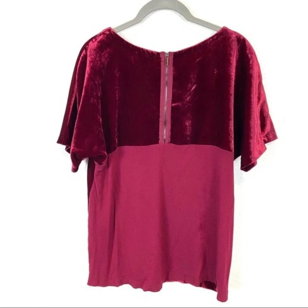 Lucky Brand Velour Top Red Women's Maroon Crushed Stretch Blouse  Size Medium - Picture 2 of 12